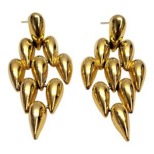 Vintage Monet Gold Tone Tiered Teardrop Dangle Chandelier Post Drop Earrings